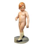 Vintage painted child mannekin on metal stand (removable), height approx. 93cm, base diameter