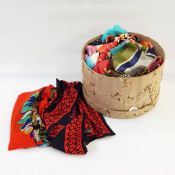 Quantity of vintage scarves including Christian Dior silk scarf in blue and red with the Dior
