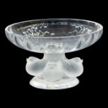 Lalique small tazza, modern, circular rubbed bowl supported by four birds, marked on the base