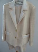 Vintage The White House, New Bond Street boucle wool cream skirt suit with a red three quarter