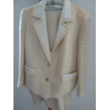 Vintage The White House, New Bond Street boucle wool cream skirt suit with a red three quarter