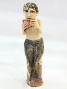 Amanda Popham (b.1954) figure of Pan from the Greek Myths Series, figure of Pan seated on tree stump