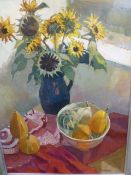 Oil on canvas Thea Dupays Still Life study of sunflowers in a vase, signed lower right  73 x 54