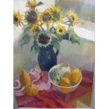 Oil on canvas Thea Dupays Still Life study of sunflowers in a vase, signed lower right  73 x 54