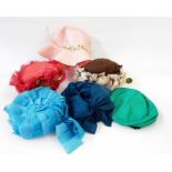 Various 1950's/60's vintage chiffon hats and vintage bags including two crocodile