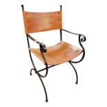 20TH century wrought iron and hide chair