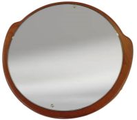 1970's teak shaped circular mirror, 51cm wide