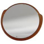 1970's teak shaped circular mirror, 51cm wide