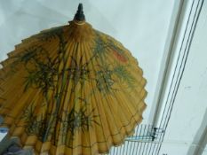 Large Chinese style garden parasol, on bamboo support ( no stand)