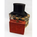 Silk top hat marked 'Best London, Finish' (approx internal measurements 18.5x14.5cm) with a Marshall