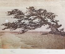 20th century  Limited edition colour print  Tree in landcape, 43/100, indistinctly signed in
