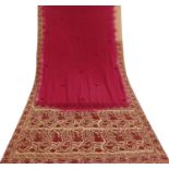 Indian sari crepe/silk material, approx 5.1m (100") x 103cm (40")  wide, magenta with apricot/
