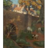 Thomas Corson Morton  Oil on canvas "Evening", goats beside stream, labelled verso "Annan & Sons,