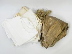 Gold lame shawl with a deep fringe and three gentleman's twill waistcoats (4)