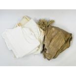 Gold lame shawl with a deep fringe and three gentleman's twill waistcoats (4)