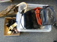 Quantity of vintage 1980's handbags including black Biba bag , three belts, various velvet and