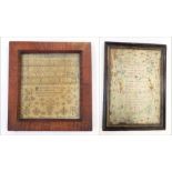 Sampler: cross stitch, alphabet and verse, dated and named 'Dec 22nd Sarah 1842 Rushbrooke Aged