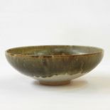 Barbara Cass (1921-1972) studio pottery bowl in green and cream glaze 24 cm diameter