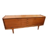 Vanson teak sideboard, having two cupboards flanking four drawers with round handles, the top drawer