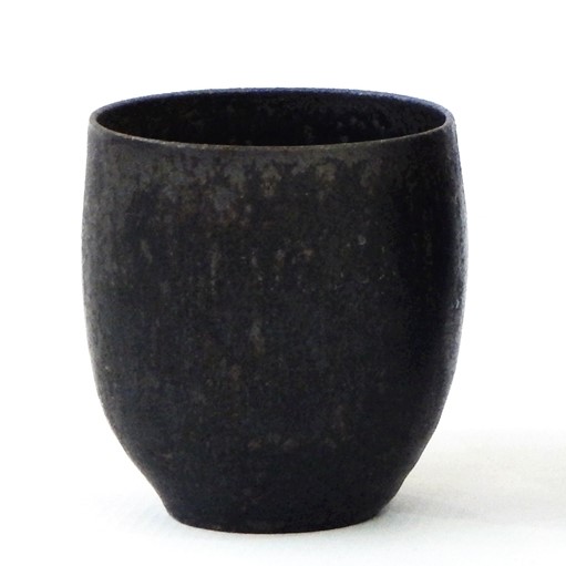 20th century studio pottery small bowl, ovoid with black glaze, 7.5cm high (similar to the work of