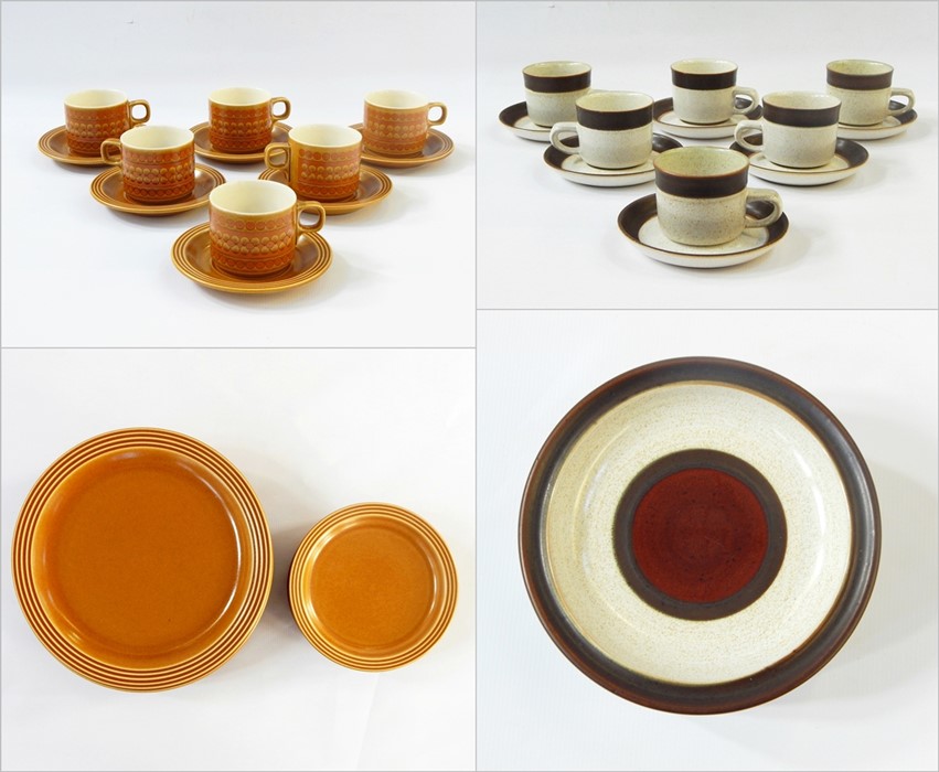 Hornsea 'Saffron' pattern dinner service for six persons and Denby pottery plates and similar cups