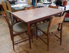 1970's Everest teak extending table on tapering legs, 128cm x 83cm approx and four matching