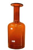 Large Holmegaard Gul amber glass vase, bottle shaped, with tall cylindrical neck, designed by Otto