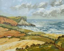 Joyce M Lawrence  Oil on board  "Worbarrow Bay, Dorset", initialled lower right, entitled verso,