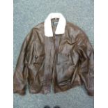 Vintage leather blouson jacket with faux sheepskin collar, vintage fur coat and a fur stole