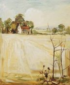 E Reynolds  Oil on board Farmers field, signed and dated '63 lower right, 76cm x 63cm