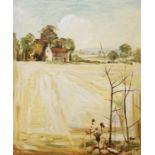 E Reynolds  Oil on board Farmers field, signed and dated '63 lower right, 76cm x 63cm