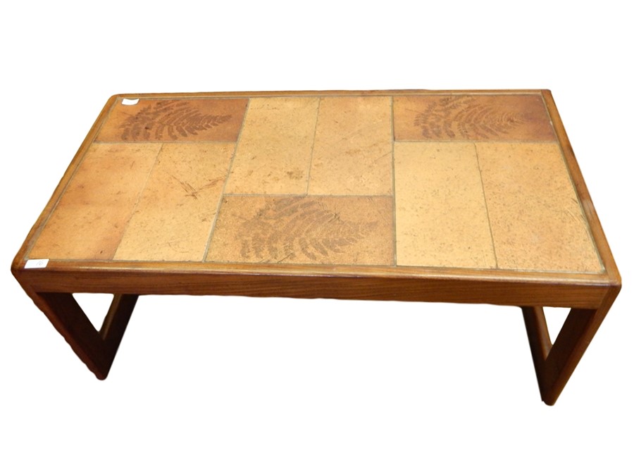 Mid 20th century Danish Toften teak nest of three tables, the tops inlaid with tiles and a Keith