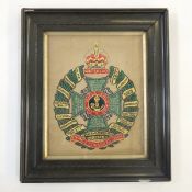 Needlework sampler , the insignia of Prince Consort's Own Regiments, Waterloo, 24 x 20 cms, framed