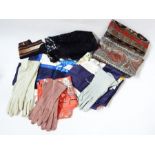 Large quantity of vintage scarves and gloves including Pierre Cardin, Lanvin, etc (1 box)