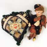 Early 20th century Sweetheart pin cushion, embroidered and beaded detail, 'A Present from