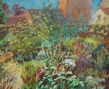 David Morris Oil on board Neglected garden, unsigned but attributed and entitled verso, 48cm x 59cm