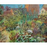 David Morris Oil on board Neglected garden, unsigned but attributed and entitled verso, 48cm x 59cm