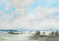 John Nicoll Oil on board  "Cotswold Landscape", signed and dated '79 lower right, entitled verso,