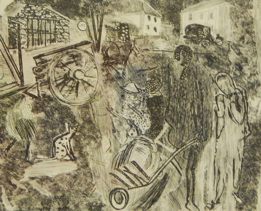 Anthony Gross (1905-1984) Black and white etching  "Children and Wheelbarrow", signed in pencil