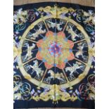 Boxed Hermes "Luna Park" black jacquard silk scarf,  designed by Joachim Metz in 1993, decorated