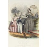 After Joules David  Colour engraving "Le Moniteur de la Mode", set of three fashion prints, 26cm x