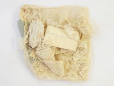 Quantity of various lace trimmings, handkerchiefs, etc including Mechlin, Milanese, Brussels,