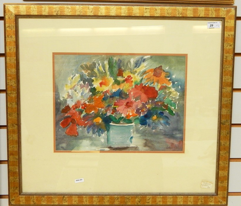 L W Buck  Watercolour  Still life study of flowers in vase, signed lower left, 49cm x 34cm and - Image 2 of 2