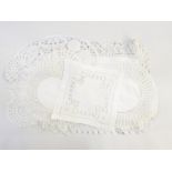 Assorted table linen including large embroidered tablecloth, damask, pillowcases, table mats, etc