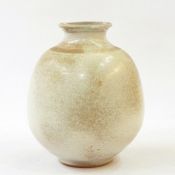 20th Century studio pottery vase of ovoid form in a cream glazed finish 15 cm