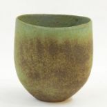 John Ward (b.1938) stoneware vase in a green ground and rust brown finish with impressed mark to the