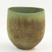 John Ward (b.1938) stoneware vase in a green ground and rust brown finish with impressed mark to the