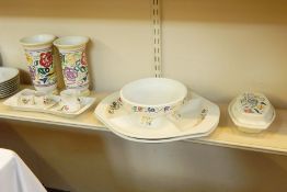 Two Poole floral and bird decorated vases, Poole bowl, covered Poole butter dish and a quantity of