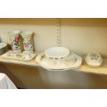 Two Poole floral and bird decorated vases, Poole bowl, covered Poole butter dish and a quantity of