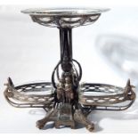 Early 20th-century WMF Art Nouveau EPNS and cut glass table centrepiece,  the central column